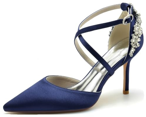 MINITOO MY021 Escarpins élégants à lanières pour Femme avec Talon Aiguille, My020 Bleu foncé 8 Talon 5 cm, 40.5 EU