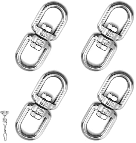 Caiscend Edelstahl Drehwirbel, Seilwirbel Schwenkring, Seilwirbel Schwenkring, Drehgelenk Ösenhaken Seilwirbel, für Hängesessel, Drehgrills, Sandsäcke, Schaukeln, 4 Stück