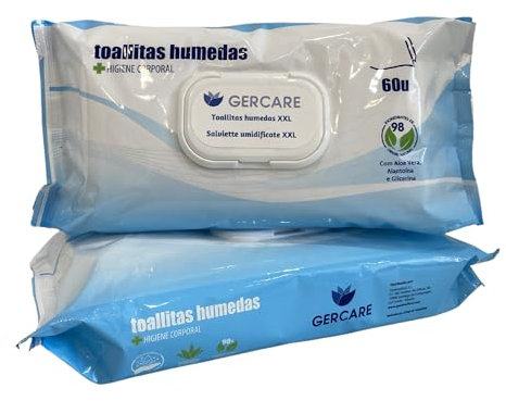 Toallitas Húmedas para Adultos. 1 Paquete de 60 Ud Toallitas Higiene Corporal Personas Mayores. Toallitas Húmedas XXL con Aloe Vera. (60 Unidades)