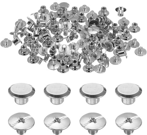 sourcing map 50set M5 x 5mm Chicago Screw Metal Phillips Head Binding Screws Post Nail Rivet Stud Screw Rivets for DIY Leather Belt Bag Craft Bookbinding, Silver Tone