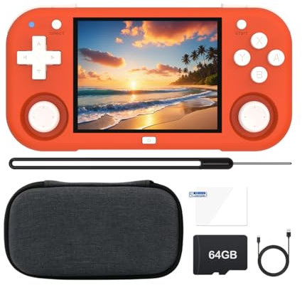 NULA XU Mini M - Console da gioco portatile con scheda TF da 64 G, sistema Cortex-A53 Linux, schermo IPS da 2,8 pollici, portatile, ricaricabile, con custodia