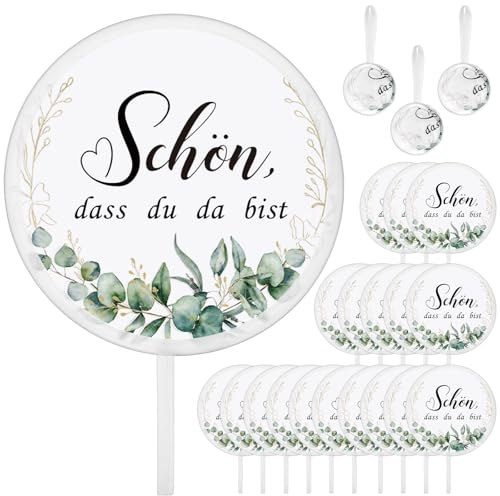 Namalu 30 Stück Faltbarer Handfächer für Hochzeit Schön Dass Du Da Bist Fächer im Eukalyptus Design als Gastgeschenke und Dekoration