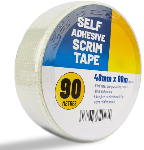 Navoys Plasterboard and Drywall Scrim Tape - White Plaster Wall Repair, Decorator Mesh Filler, Mending Agent, Adhesive Fibreglass Tape - For Reinforcing Joints, Filling Cracks (48 x 90 Metres)