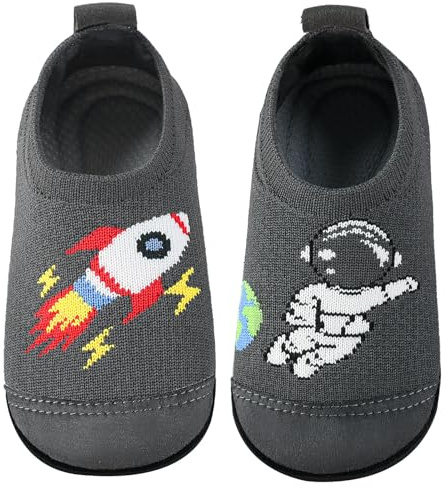 Pantofole per bambini ragazzi, comode, con suole spesse, antiscivolo, traspiranti, per piedi nudi, pantofole con parte anteriore resistente all'usura per asilo nido e scuola materna, grigio., 28.5/29