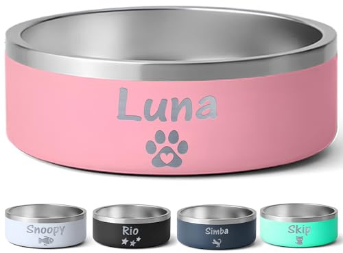 KDO MAGIC - Gamelle personnalisée Rose 16oz Base Antidérapante | Idée cadeau chien, chat, animaux | Grande et petite taille | Bolle personnalisable gravé avec prénom