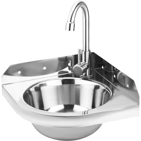 Lavello da Cucina, Lavabo in acciaio inox a parete, Lavello in Acciaio Inox, Set Completo di Lavello, Lavello, Lavandini di lavanderia e pluriuso, Lavello + Rubinetto (201 Stainless Steel,26x26cm)