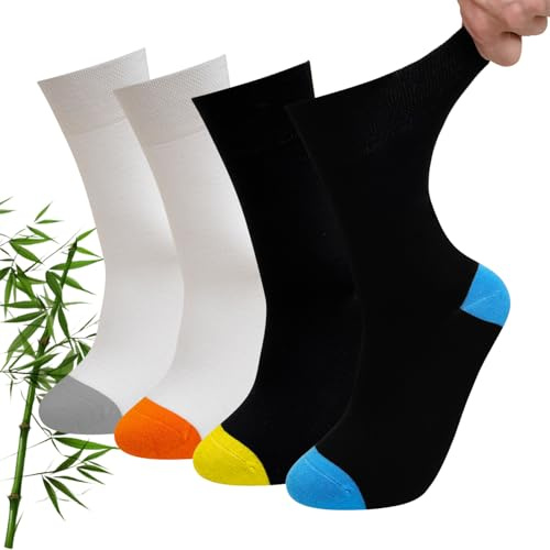 LOFIR Breathable Bamboo Socks for Men: Seamless Soft Top Comfortable Socks for Women Non-Binding Top for Business Casual Elderly Hiking Walking Work 4 Pairs UK 3-11