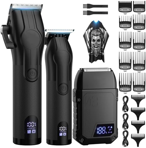 BESTBOMG Tagliacapelli Uomo Professionale Macchinetta per Capelli Senza Fili, Regolabarba Rasoiocapelli Trimmer Rasoio Elettrico Con Mantella da Barbiere e Pettine Limite