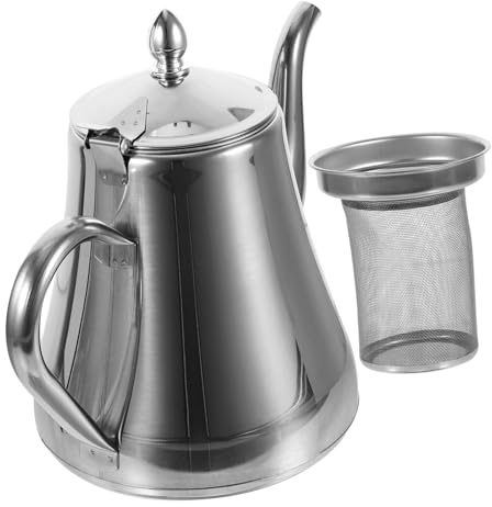 FUNNETOYU Théière Inox avec Infuseur Amovible Filtre Acier pour Thé Vrac et Fleurs Compatible Plaques de Cuisson Poignée Ergonomique Finition Argentée
