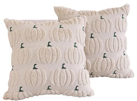 Kouoybt Halloween Pillow Covers, Pumpkin Spooky Ghost Cushion Covers, Soft 3D Sewing Throw Pillow Cases for Sofa Bed Couch Halloween Decorations (White-2Pcs, 45cm*45cm)
