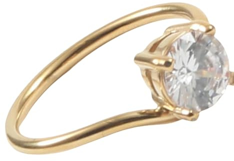 Anillo moderno artesano curvado con circonita única de acero de titanio, joyería escultórica, regalo para mujer, 8, Chapado en oro de 18 quilates
