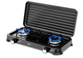 Cocina de Gas Portátil 2 Fuegos con Parrilla y Tapa Extraíble – Compatible con Butano y Propano – Ideal para Camping, Caravana y Exterior – Compacta, Segura y Fácil de Limpiar