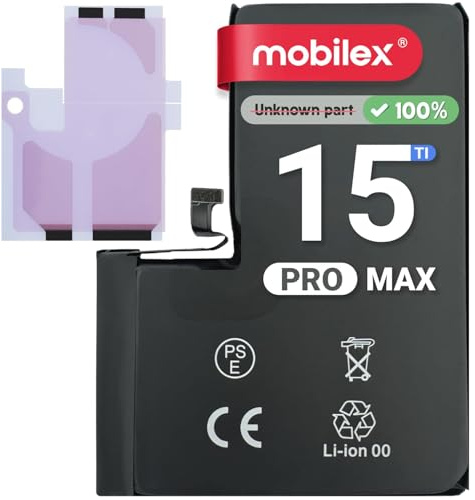 MOBILEX® Batterie pour iPhone 15 Pro Max | sans Message | Puce TI | 4730mAh | Batterie Interne de Remplacement avec Adhésif | Haute Capacité
