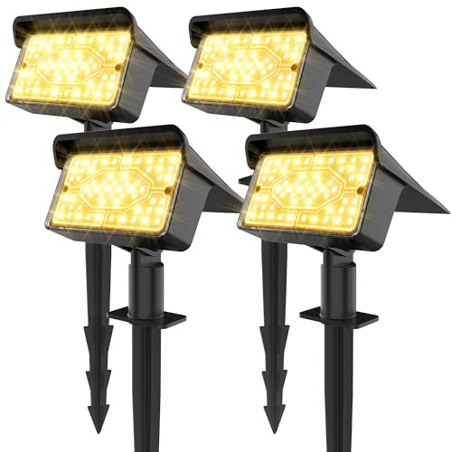 Ollny 4 Stück 60 LEDs Solarstrahler für Außen Warmweiß, IP65 Wasserdicht | 3000K Solarlampen, 3 Modi & Dusk-to-Dawn Sensor. LED Solarleuchten, Robuste Solar Gartenleuchten für Outdoor, Garten & Wege