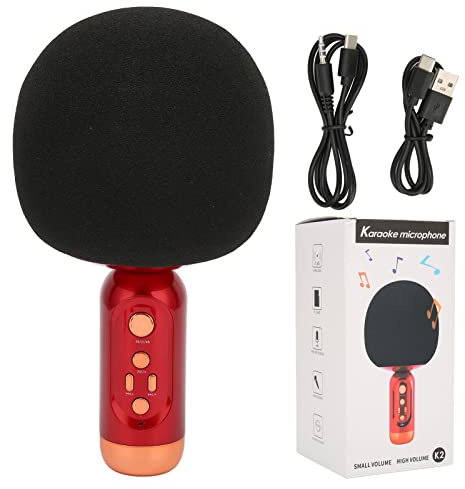 Risegun Microfono Bluetooth Microfono Karaoke Wireless Ricaricabile Palmare con Luce LED per Party Car PC Cellulare Bambini Adulti (Rossa)
