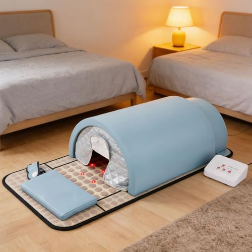 GerCxxly Sauna Infrarouge à Circulation Interne à 360°,avec Tapis Chauffant en Pierre et Masque pour Les Yeux,Conception séparée,pour Une Utilisation à Domicile et en institut de beauté