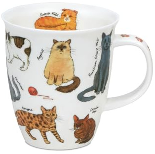 DUNOON Benporslin kaffekopp 480 ml Nevis Cats-mugg med kattrasmotiv – stor tekopp 0,48 l, 112 mm hög, Ø 100 mm, högkvalitativ porslinsmugg, diskmaskinssäker, presentidé