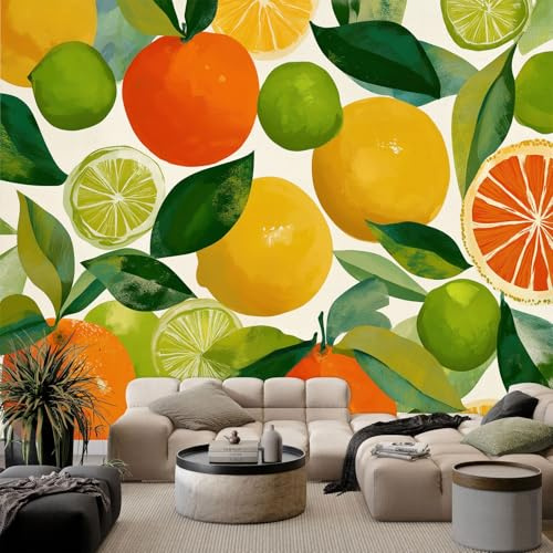 WTD - Carta da parati fotografica effetto 3D, motivo: frutta, agrumi, 500 x 280 cm, in tessuto non tessuto, motivo acquerello, carta da parati 3D, panoramica, camera da letto, soggiorno, cameretta dei