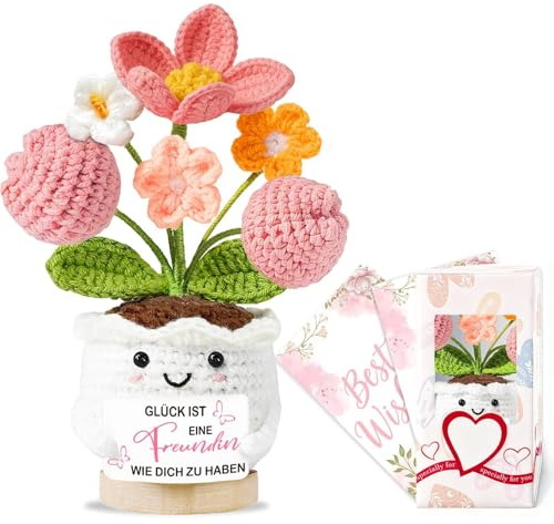 Beste Freundin Geschenke Geburtstagsgeschenk für Frauen Glücksbringer Gehäkelte Blumen Personalisierte Dankeschön Geschenk Freundin Geburtstag Pocket Hug Abschiedsgeschenk Weihnachten Home Decoration