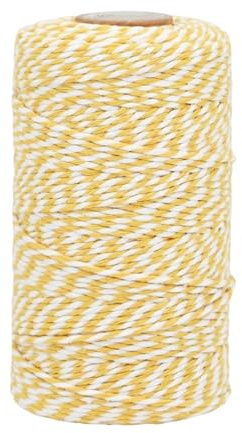 Bakery Twine - 2 mm 100 m Yellow and White Decorative Cotton Bakers Twine for Food Packaging, Home Decoration, Kitchen, Restaurant, Bakery