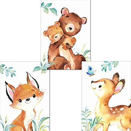 Bilder Waldtiere Kinderzimmer Deko - Baby Lalelu-Prints (Din A4 ohne Rahmen, 3er Set) - Verspielte Wandbilder für eine zauberhafte Atmosphäre
