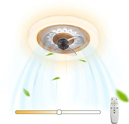 Legno Massiccio Ventilatore a Soffitto con Lampada Moderno Invisibile Soggiorno Fan Plafoniera con Telecomando LED Dimmerabile 72W Ventilatore da Soffitto con Luce Plafoniera con Fan Illuminazione