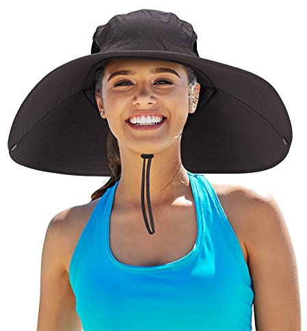 Leotruny Women Super Wide Brim Sun Hat UPF50+ Waterproof Bucket Hat for Fishing, Hiking, Camping (C03-dark Gray)