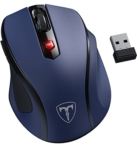 HOTWEEMS Wireless Mouse, D-09 Computer Mouse USB Cordless Mice for Laptop, Ergo Grips, Lightspeed 5-Level 2400 DPI, 16 Months Battery, Portable for PC Mac Chromebook (Sapphire Blue, 1 Pack)