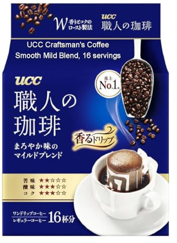 UCC Japan Craftsman's Coffee, Café en Poudre en Filtre Jetable à Emporter, Mélange Mild Brésil Vietnam, 16 Sachets