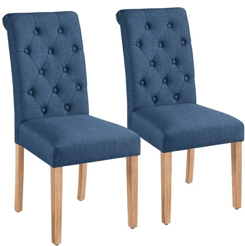 Yaheetech Dining Chairs Set of 2 Upholstered High Back Soft Padded Seat Side Fabric Chairs for Kitchen Living Room, Blue