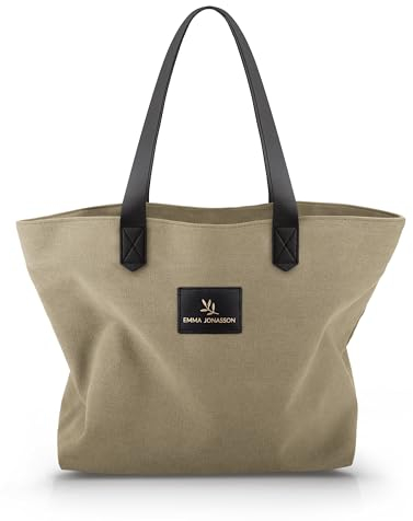 Emma Jonasson Shopper Damen - Faltbare Umhängetasche mit Reissverschluss und Innentasche - Große Handtasche, Henkeltasche, Einkaufstasche (Grün, Medium)