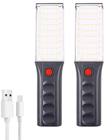 Vagocom 2Pack LED Rechargeable Inspection Light,Bright Magnetic Worklight Trouble Torch with White Lamp/Flash Red light/Flash Blue Red Light and Hook for Automotive,Camping,Grill,Emergency,Mechanic