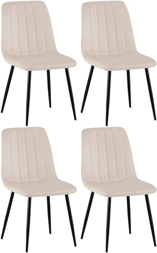 CLP 4er Set Esszimmerstuhl gepolstert Dijon, mit Ziernähten & Bodenschonern, Polsterstuhl für Esszimmer & Küche, belastbar bis 150 kg, Farbe:Creme, Material:Samt
