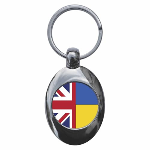Ozorath United Kingdom Ukraine Split Flag Keyring Keychain Key Ring Chain With Trolley Coin