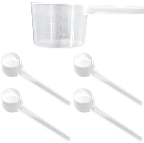 Lohill 4 Stück Messlöffel, Dosier Löffel 5g, Dosierlöffel Transparent mit Skala 2g, 3g, 4g Waagen, Messlöffel Gramm, Scoop 5g, für Backen Kochen Kaffee Waschpulver Proteinpulver Creatin