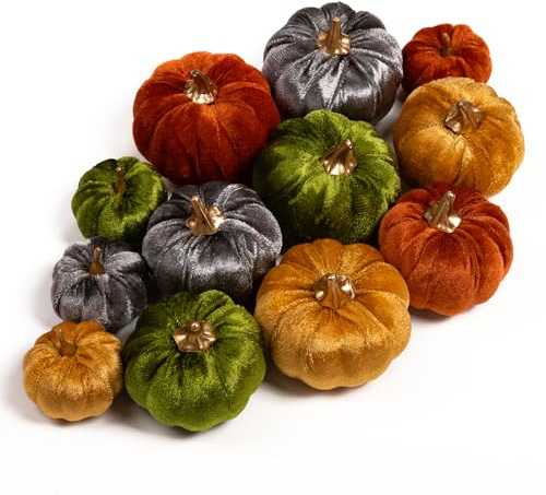 Benjia Décoration de Citrouille en Peluche Extérieure Automne, Mini Petite Artificielle Citrouille pour Halloween Thanksgiving Décoration de Table à la Maison (12 Pièces, 4 Couleurs)