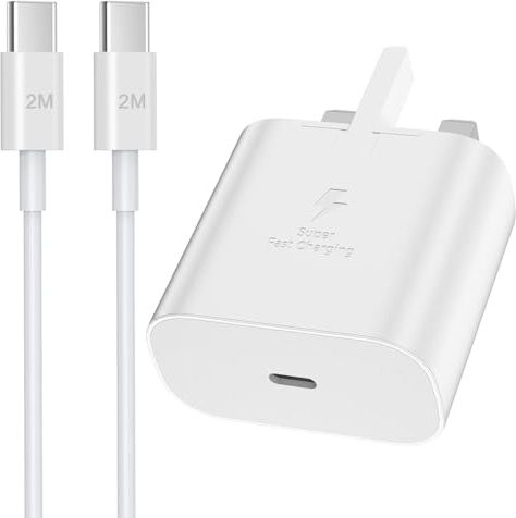 Samsung Fast Charge Plug and Cable 2M, Samsung USB C Charger with USBC to Type C Charging Lead for Galaxy S26 S25 S24 S23 S22 S21 S20 A56 A55 A54 A53 A52 A32 A34 A33 A35 A36 A17 A16 A22 A23 A25 A26