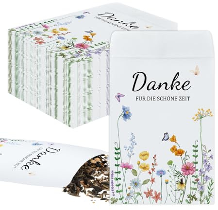 100 Stück Danke für Die Schöne Zeit Samentütchen ohne Samen, Blumensamen Geschenk, Mini Papiertüten kleine Papiertüten, Samentüten, Dankeschön Geschenke Klein, Gastgeschenk, Blumensamen Tütchen