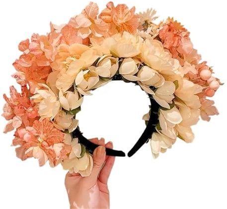 Blomsterhårband för bröllop, Bröllopskrans Pannband Konstgjorda Blommor Siden Filt Blomma Krona Hårband Flerfärgad