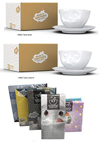 FIFTYEIGHT PRODUCTS Kaffeetassen 2er Set + Servietten, 200 ml, LECKER+VERPENNT
