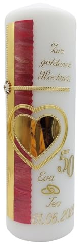 Hochzeitskerze GH-33 zur goldenen Hochzeit in vers. Farben inkl. Namen und Datum