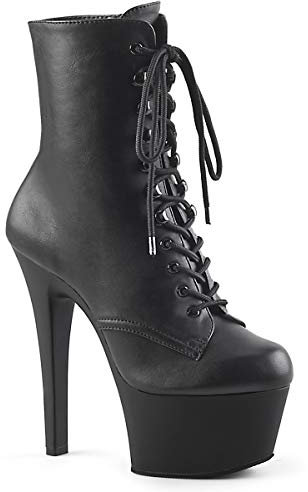 Pleaser ASPIRE-1020 Damen Plateau Stiefelette, Black Faux Leather/Black Matte, 35 EU