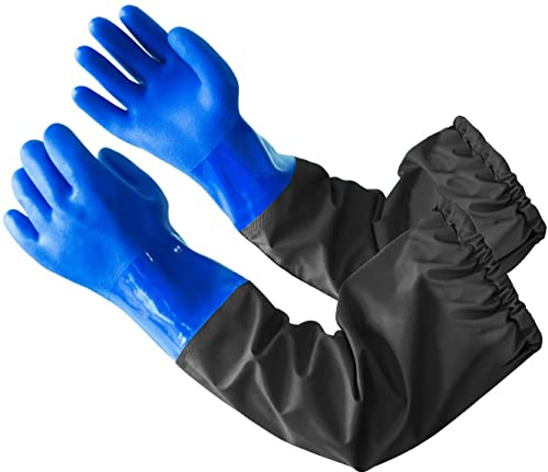 Eiito Gummihandschuhe Lang, PVC Langärmlige Handschuhe Wasserdicht, Teichhandschuhe, 68cm
