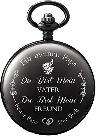 TREEWETO Taschenuhr mit Gravur Kette Herren Schwarz/Bronze Geschenk zum Geburtstag Vatertag Vater