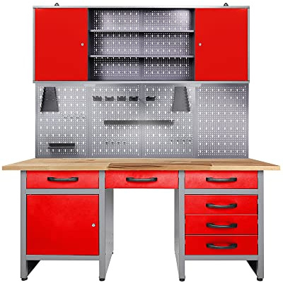Ondis24 Werkstatteinrichtung rot Werkstatt Werkbank Werkzeugschrank Lochwand Metall + LED