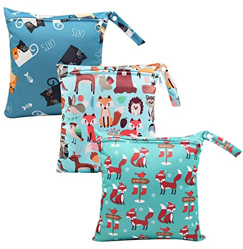 HOTLIKE 3 Pezzi Wetbag Pannolini Riutilizzabile, Borsa per Pannolini, Sacchetto del Pannolino Lavabile con Zip Impermeabile Riutilizzabile Organizzatore, Bambino Bag per Viaggi Gym Vestiti (Blu)