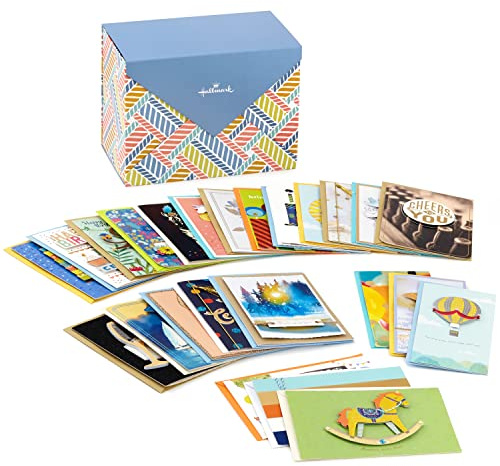 Hallmark Pack of 24 Handmade Assorted Boxed Greeting Cards, Herringbone Pattern Cards for Birthday , Baby Shower , Wedding , Thank You, Sympathy Card, Thinking of You Cards,