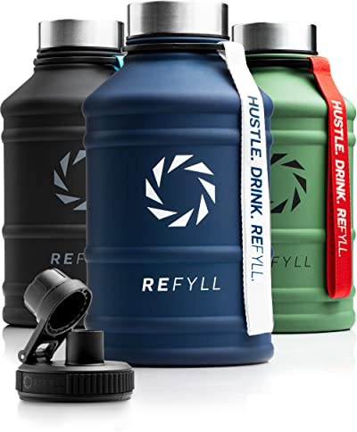 REFYLL X Edelstahl Trinkflasche Hero in 1,3-2,2L I Fitness Trinkflasche für Sport, Gym | Water Jug auslaufsicher, robust, BPA frei | + Sportdeckel (Navy Blue)