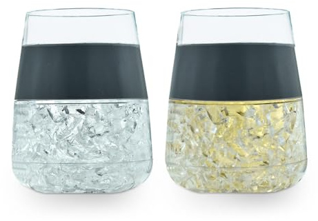 mikamax Set di 2 bicchieri refrigeranti per vino, cocktail e bibite analcoliche, ideali per l'estate e in viaggio