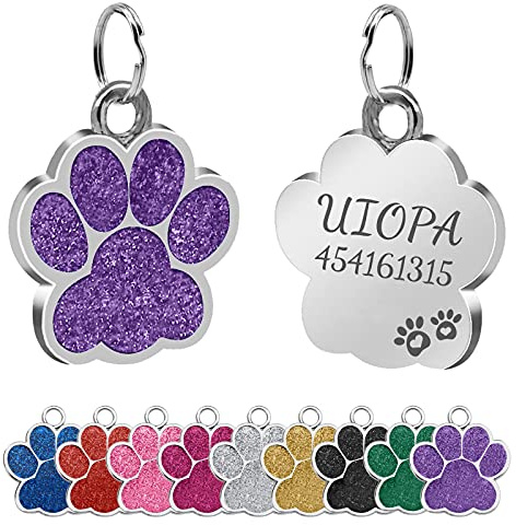 Uiopa 2 Stücke Hundemarke mit Gravur, Hundemarke Personalisiert Pfote Adressanhänger Hund Dog Tag mit Gravur, Katze Anhänger mit Eingraviertem Namen und Telefonnummer für Hunde und Katzen (Lila)